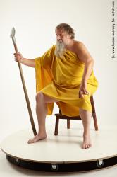 Drape Fighting with spear Man White Sitting poses - simple Overweight Short Grey Sitting poses - ALL Academic